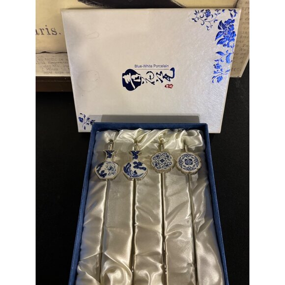 Blue-White Porcelain Letter Opener & Bookmark Set In Decorative Box - Picture 14 of 16